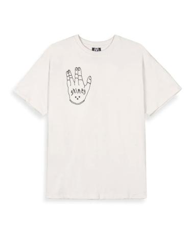 T-SHIRT CREME 'GLITZY GRILL' GRIMEY COM ESTAMPADO DE BOCA E MÃO MULTICOLOR