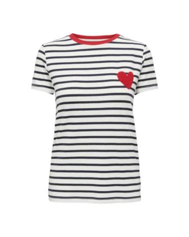 T-SHIRT A MANICHE CORTE ONLY 15318959 BIANCA A RIGHE BLU SCURO CON RICAMO CUORE RAYAS MARINO