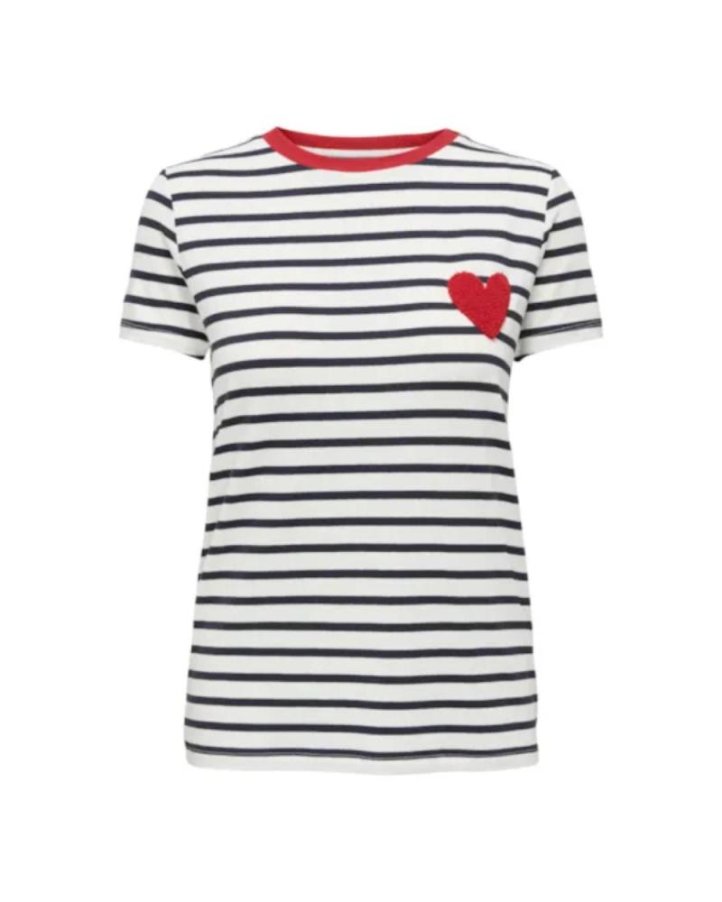 ONLY KURZARM-T-SHIRT 15318959 WEISS MIT MARINEBLAUEN STREIFEN UND HERZSTICKEREI RAYAS MARINO