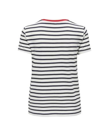 ONLY KURZARM-T-SHIRT 15318959 WEISS MIT MARINEBLAUEN STREIFEN UND HERZSTICKEREI RAYAS MARINO