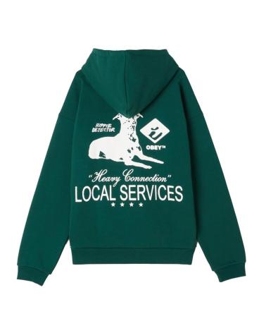 OBEY SERVICES EXTRA HEAVY KAPUZENPULLOVER SMARAGDGRÜN MEHRFARBIG MULTICOLOR