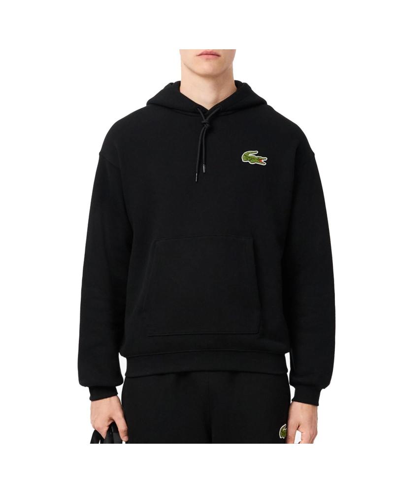 LACOSTE BLACK HOODIE WITH MULTICOLOR LOGO MULTICOLOR