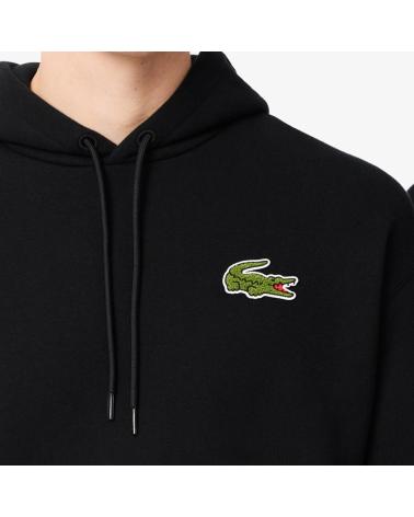 LACOSTE BLACK HOODIE WITH MULTICOLOR LOGO MULTICOLOR