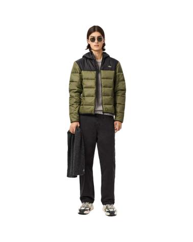 LACOSTE BLOUSON STEPPJACKE ZWEIFARBIG GRÜN UND SCHWARZ MIT KAPUZE VERDE