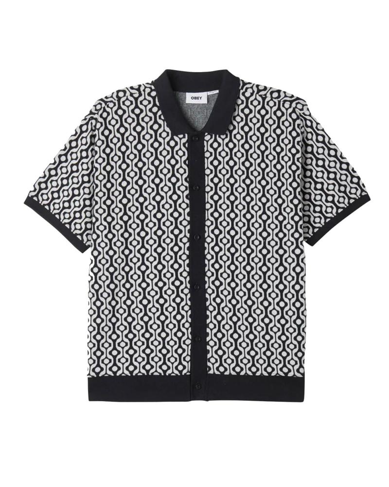 OBEY POLO TESTAMENT BUTTON FRONT POLO SS BLAC MULTICOLOR