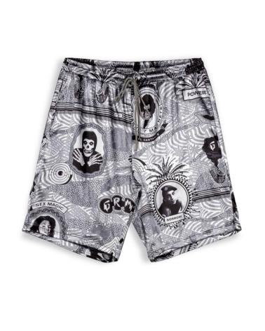 GRIMEY SUPASTAR SATIN GRAFIK-SHORTS GRAU UND SCHWARZ GRIS
