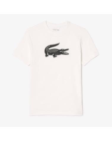 LACOSTE 3D LOGO T-SHIRT WEISS MIT GROSSEM SCHWARZEM KROKODIL BLANCO