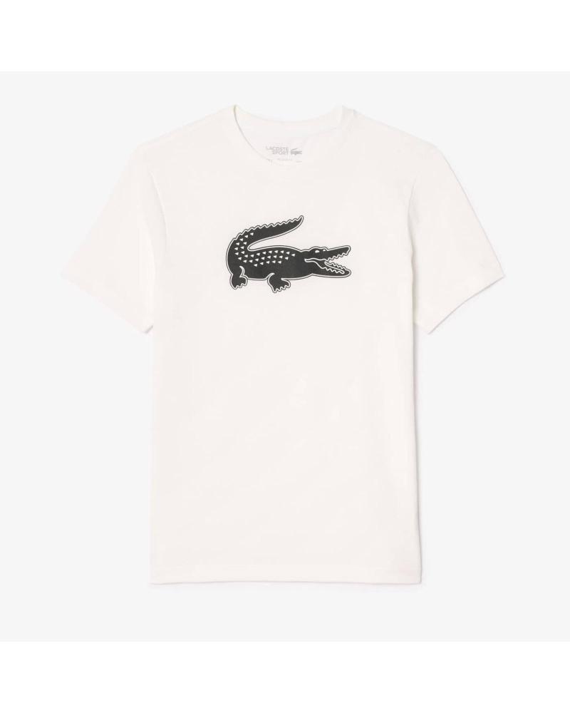 LACOSTE 3D LOGO T-SHIRT WEISS MIT GROSSEM SCHWARZEM KROKODIL BLANCO