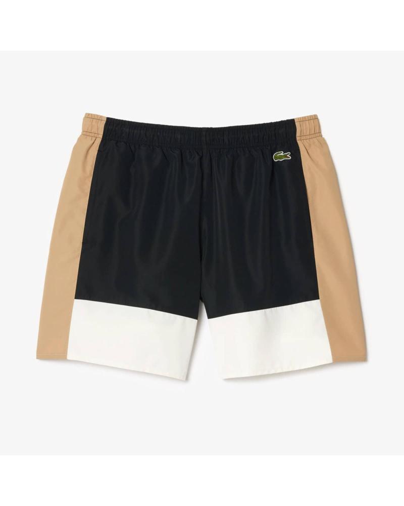 LACOSTE BAÑADOR DE HOMBRE SHORT COLORBLOCK IKH NEGRO Y BEIGE NEGRO