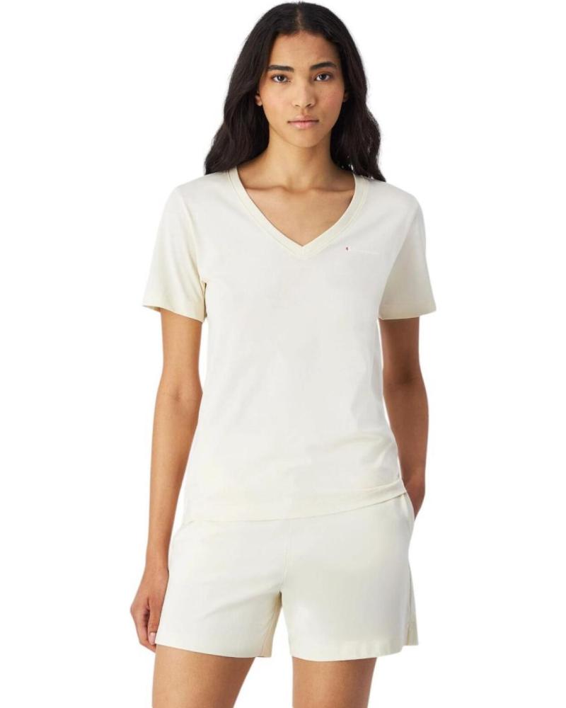 T-SHIRT CHAMPION SS NATL 117536-YS141 SCOLLO A V BEIGE BIANCO BEIGE