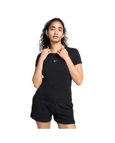 NIKE SPORTSWEAR NSW CHILL KNIT CROPPED T-SHIRT FV5508-010 BLACK NEGRO