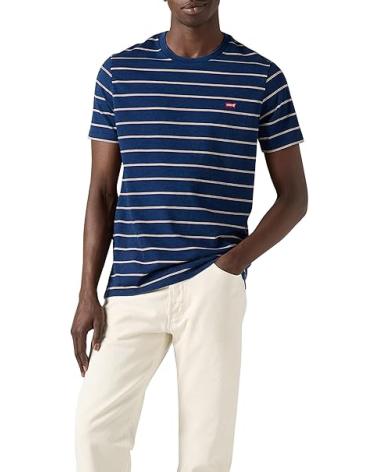 T-SHIRT A MANICHE CORTE LEVIS A RIGHE BLU 257