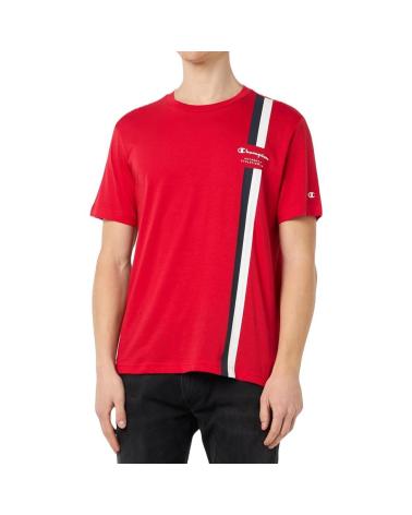 T-SHIRT CHAMPION LEGACY GIROCOLLO 219736-RS011 ROSSA CON BANDA DIAGONALE ROJO