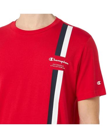 T-SHIRT CHAMPION LEGACY GIROCOLLO 219736-RS011 ROSSA CON BANDA DIAGONALE ROJO