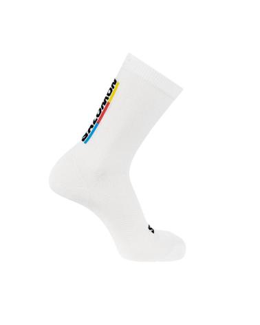 CALZE DA CORSA SALOMON PULSE RACE FLAG CREW BIANCHE WHITE-BRIGHT RED-LEMON