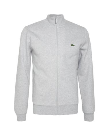 LACOSTE FULL ZIP GREY SWEATSHIRT WITH STAND-UP COLLAR GRIS