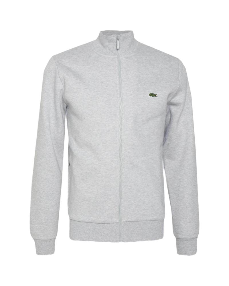 LACOSTE FULL ZIP GREY SWEATSHIRT WITH STAND-UP COLLAR GRIS