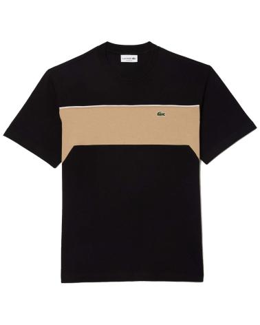 T-SHIRT LACOSTE NOIR À BANDE HORIZONTALE BEIGE NEGRO
