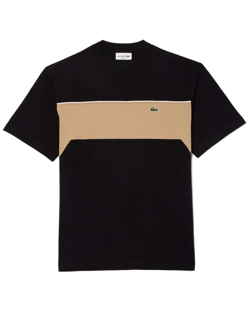 T-SHIRT LACOSTE NOIR À BANDE HORIZONTALE BEIGE NEGRO