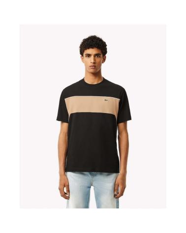 T-SHIRT LACOSTE NOIR À BANDE HORIZONTALE BEIGE NEGRO