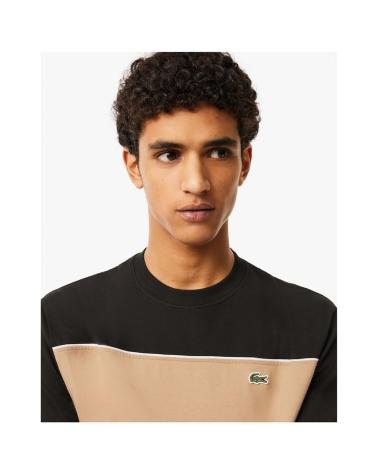 T-SHIRT LACOSTE NOIR À BANDE HORIZONTALE BEIGE NEGRO