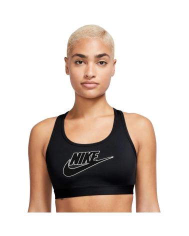 NIKE SWOOSH MEDIUM SUPPORT FUTURA BRA SPORT-BH FB4080-010 SCHWARZ NEGRO