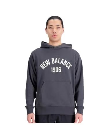 NEW BALANCE FELPA CON CAPPUCCIO ESSENTIALS VARSITY FLEECE MT33553-ACK GRIGIO SCURO MARRóN