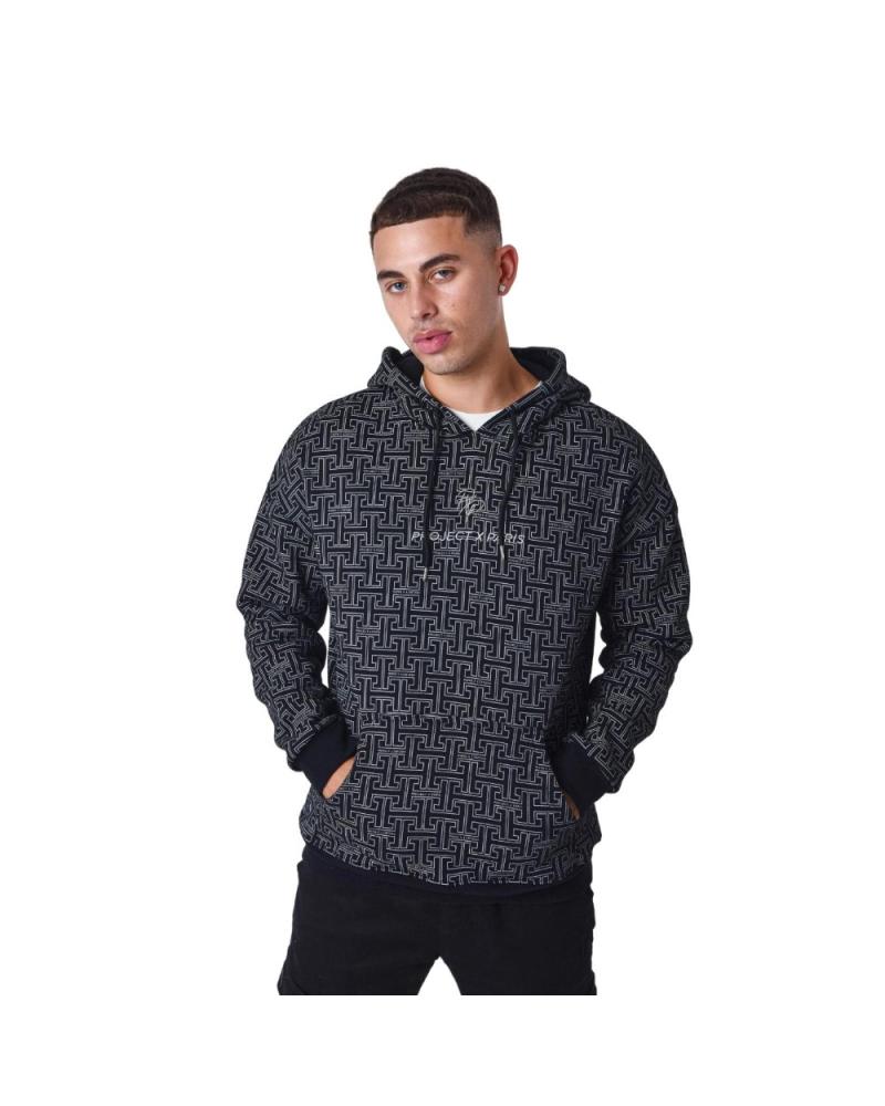 PROJECT X PARIS ALL OVER KAPUZENPULLOVER 2322100-BK SCHWARZ NARANJA