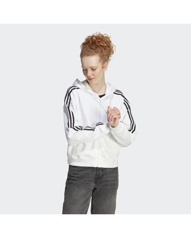 FELPA ADIDAS 3S FT FZ S HD IK8387 BIANCA CON 3 STRISCE NERE BLANCO