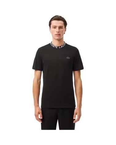 LACOSTE T-SHIRT COL ROND NOIR AVEC BORDURE LOGO AU COL NEGRO