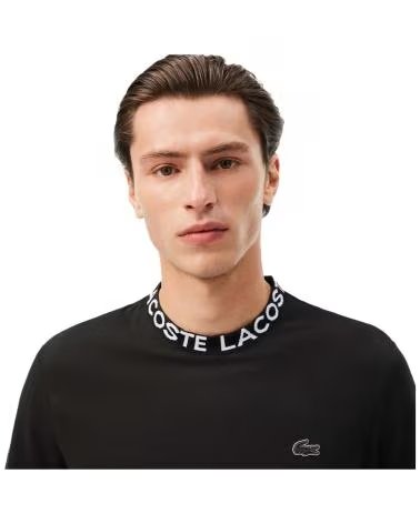 LACOSTE T-SHIRT COL ROND NOIR AVEC BORDURE LOGO AU COL NEGRO