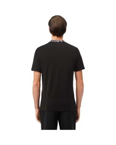 LACOSTE T-SHIRT COL ROND NOIR AVEC BORDURE LOGO AU COL NEGRO