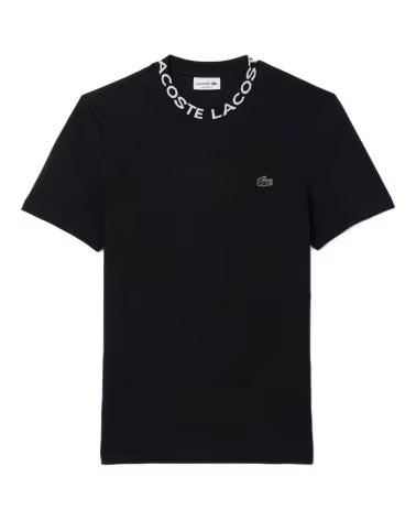 LACOSTE CAMISETA DE CUELLO REDONDO NEGRA CON RIBETE LOGOTIPO EN CUELLO NEGRO