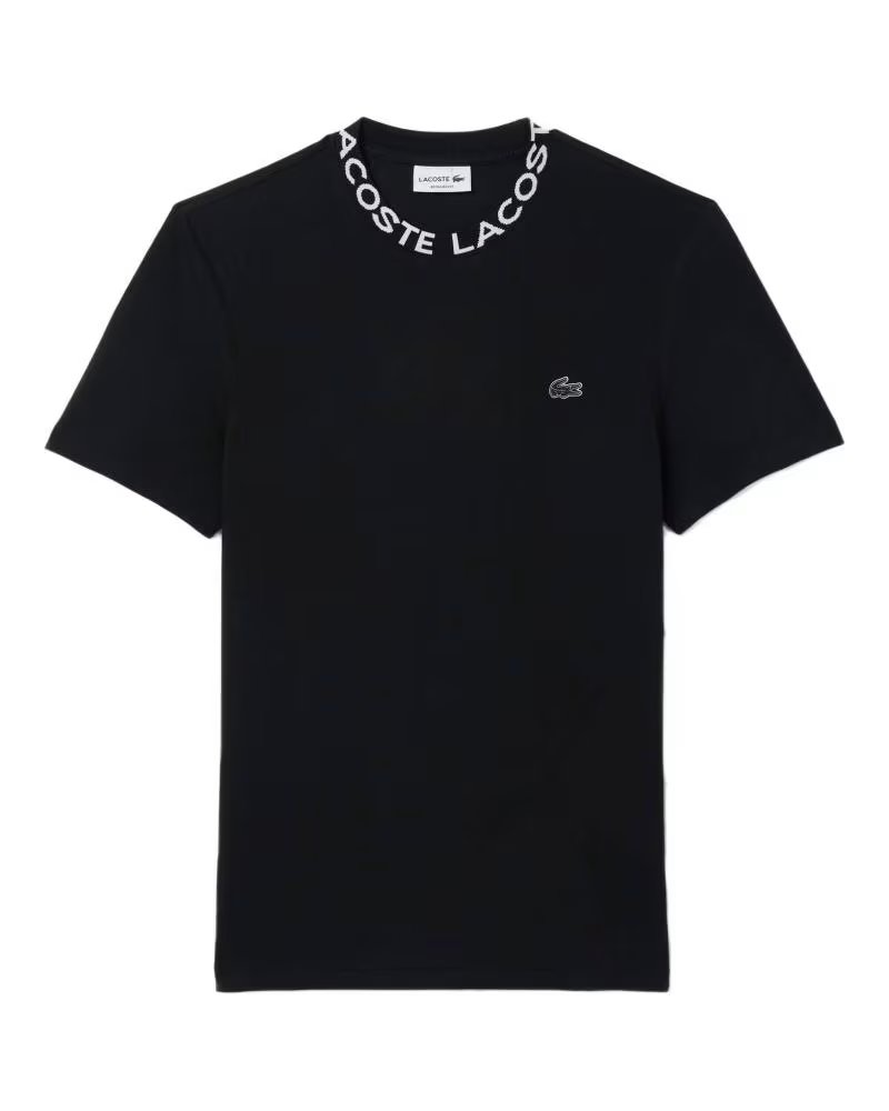 LACOSTE T-SHIRT COL ROND NOIR AVEC BORDURE LOGO AU COL NEGRO