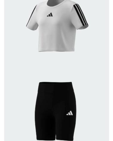 CONJUNTO ESPORTIVO ADIDAS ESSENTIALS PARA MENINA - CAMISETA BRANCA E SHORTS PRETOS WHITE-BLACK
