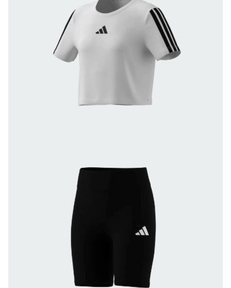 CONJUNTO ESPORTIVO ADIDAS ESSENTIALS PARA MENINA - CAMISETA BRANCA E SHORTS PRETOS WHITE-BLACK