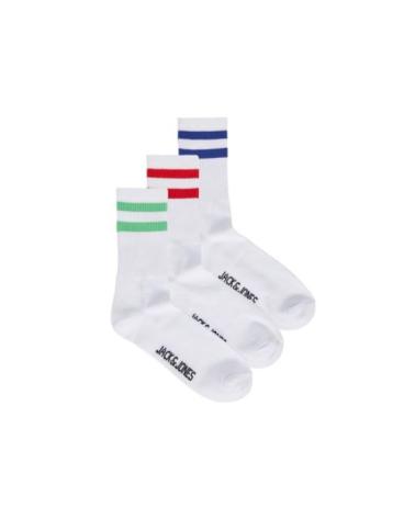 CONFEZIONE DA 3 CALZINI JACK & JONES BIANCHI A RIGHE COLORATE BLANCO