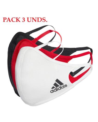 ADIDAS PACK 3 MASCARILLAS REUTILIZABLES S-XS NEGRO ROJO BLANCO HB7857 MULTICOLOR