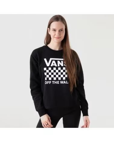 FELPA VANS LOCK BOX CREW-B NERA CON LOGO A SCACCHI VN00055CBLK1 NEGRO
