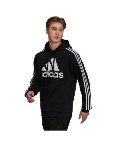 FELPA CON CAPPUCCIO ADIDAS ESSENTIALS 3 STRISCE H14641 NERO/BIANCO NEGRO