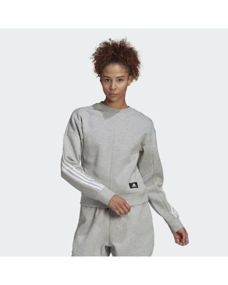 CAMISOLA DE MOLETOM FEMININA ADIDAS W FI 3S GOLA REDONDA CINZA GJ5447 GRIS