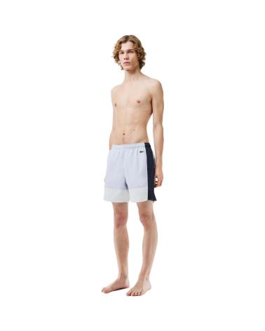 LACOSTE CALÇÕES DE BANHO MASCULINOS COLORBLOCK BRANCO E AZUL MARINHO AZUL