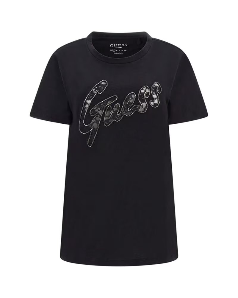 GUESS CAMISETA LACE LOGO PARA MUJER NEGRO