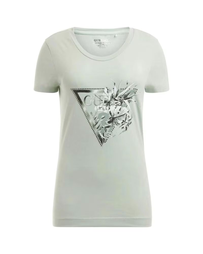 GUESS CAMISETA FLOWER TRIANGLE PARA MUJER VERDE