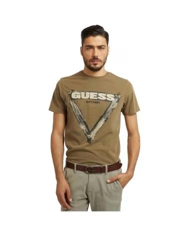 CAMISETA GUESS BRUSHED TRIAN VERDE CAQUI CON ESTAMPADO FRONTAL VERDE
