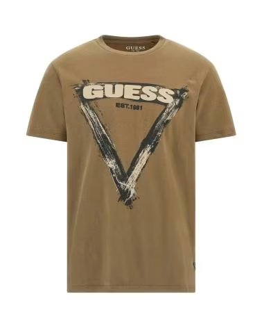 CAMISETA GUESS BRUSHED TRIAN VERDE CAQUI CON ESTAMPADO FRONTAL VERDE