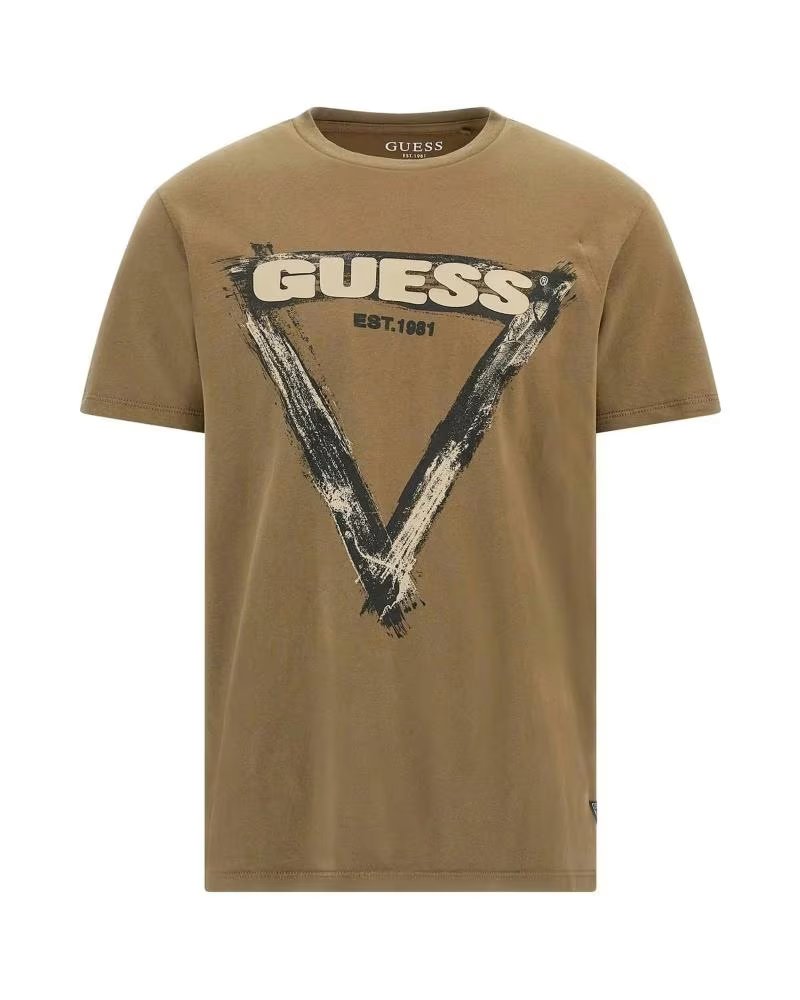 CAMISETA GUESS BRUSHED TRIAN VERDE CAQUI CON ESTAMPADO FRONTAL VERDE