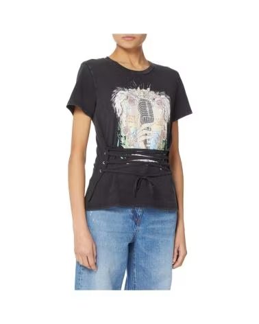 GUESS CAMISETA ROCKER ROSES LACE EN COLOR PARA MUJER NEGRO