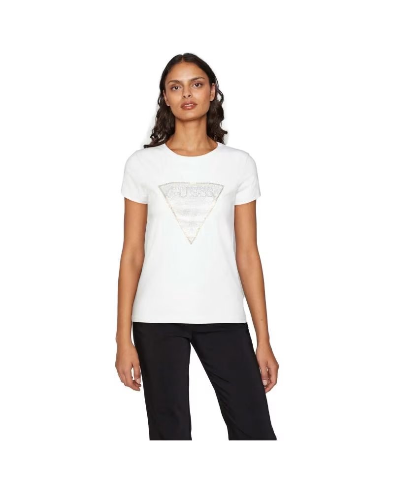 GUESS CAMISETA TRIANGLE CRYSTAL MUJER BLANCO