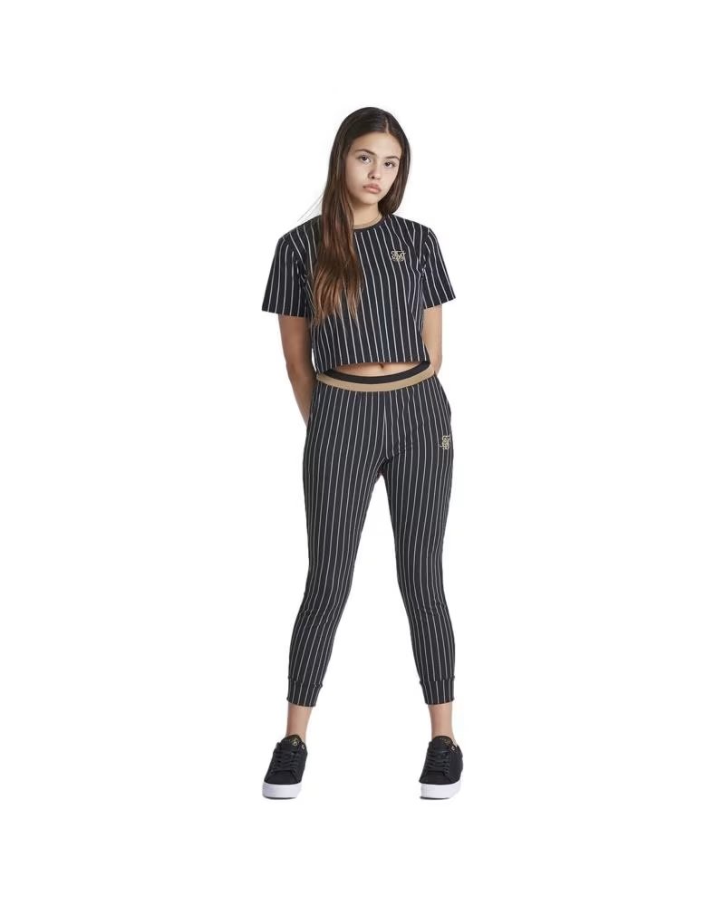SIKSILK PANTALON LARGO BASEBALL STRIPE JOGGERS EN COLOR PARA M NEGRO